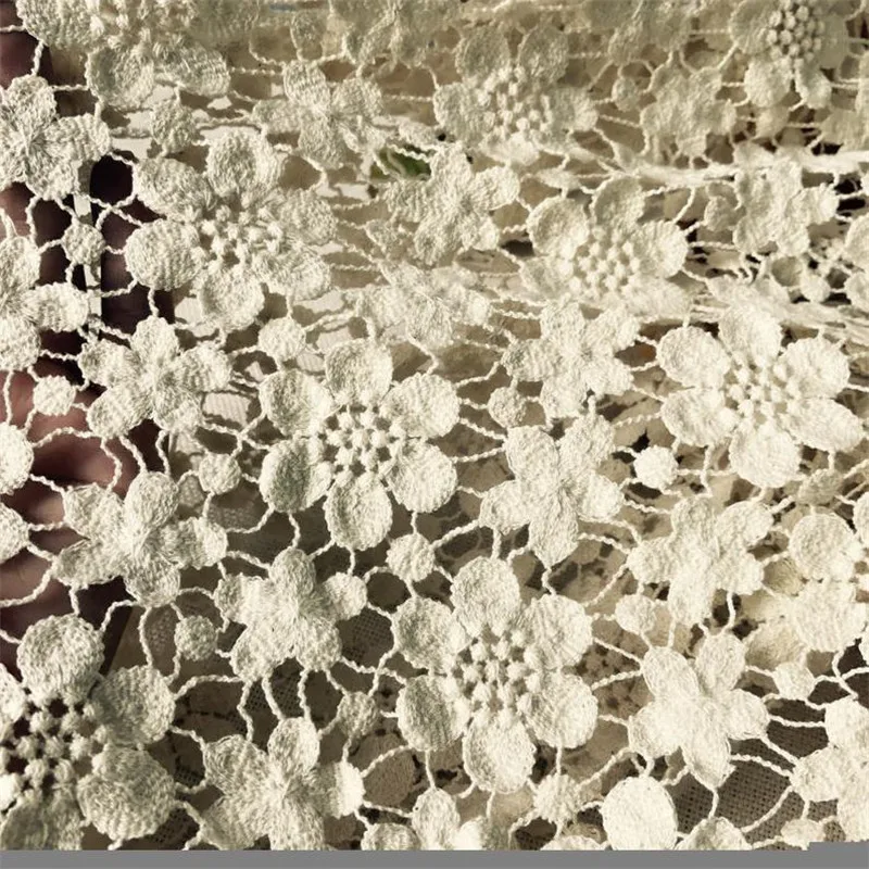 Vintage Beige Cotton Lace Fabric Guipure Fabric Floral Crochet Hollowed Sewing Fabric Material DIY Handmade Accessories