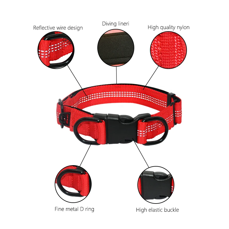 Nylon Dog Collar For Medium Large Dogs 3M Reflective Padded buldog Dog Collars Durable Safe Big Dog Collar Pets Accessories