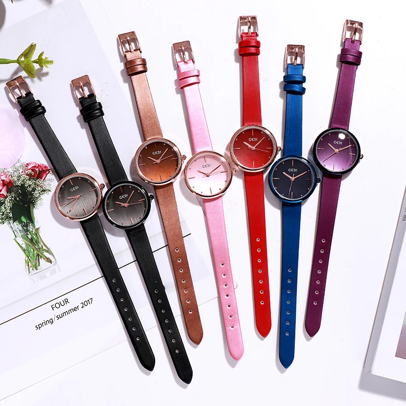 Часы наручные GEDI женские кварцевые, брендовые Роскошные модные наручные с кожаным ремешком, 2019