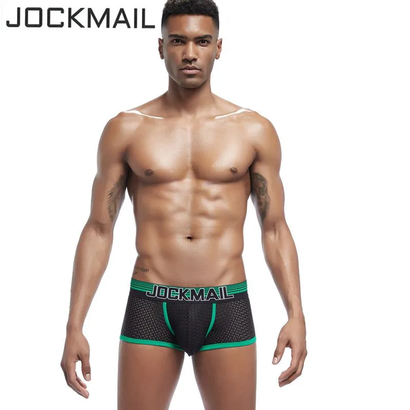 JOCKMAIL 2019 New Underwear Men Boxer Mesh U Pouch Sexy Underpants Cueca Nylon Pants Trunks Boxer shorts Gay Male Panties Hot