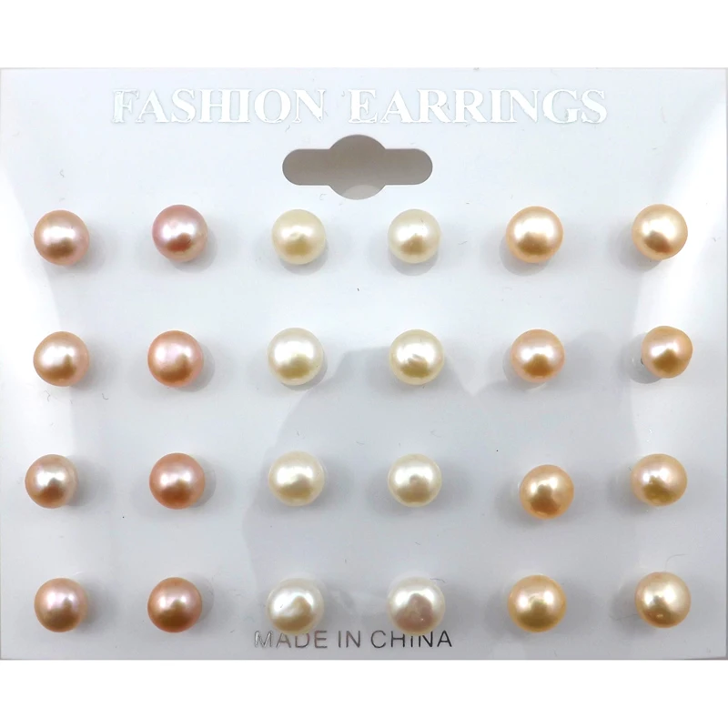 Freshwater Pearl Earring Stud 8mm Natural Pearl Jewelry 50 Pairs Wholesale