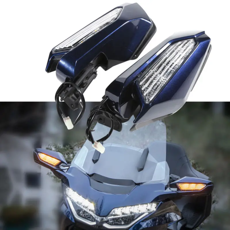 Motorcycle Rear view Side Mirrors LED Turn Signal Light Lens For Honda Goldwing GL1800 2018-2023