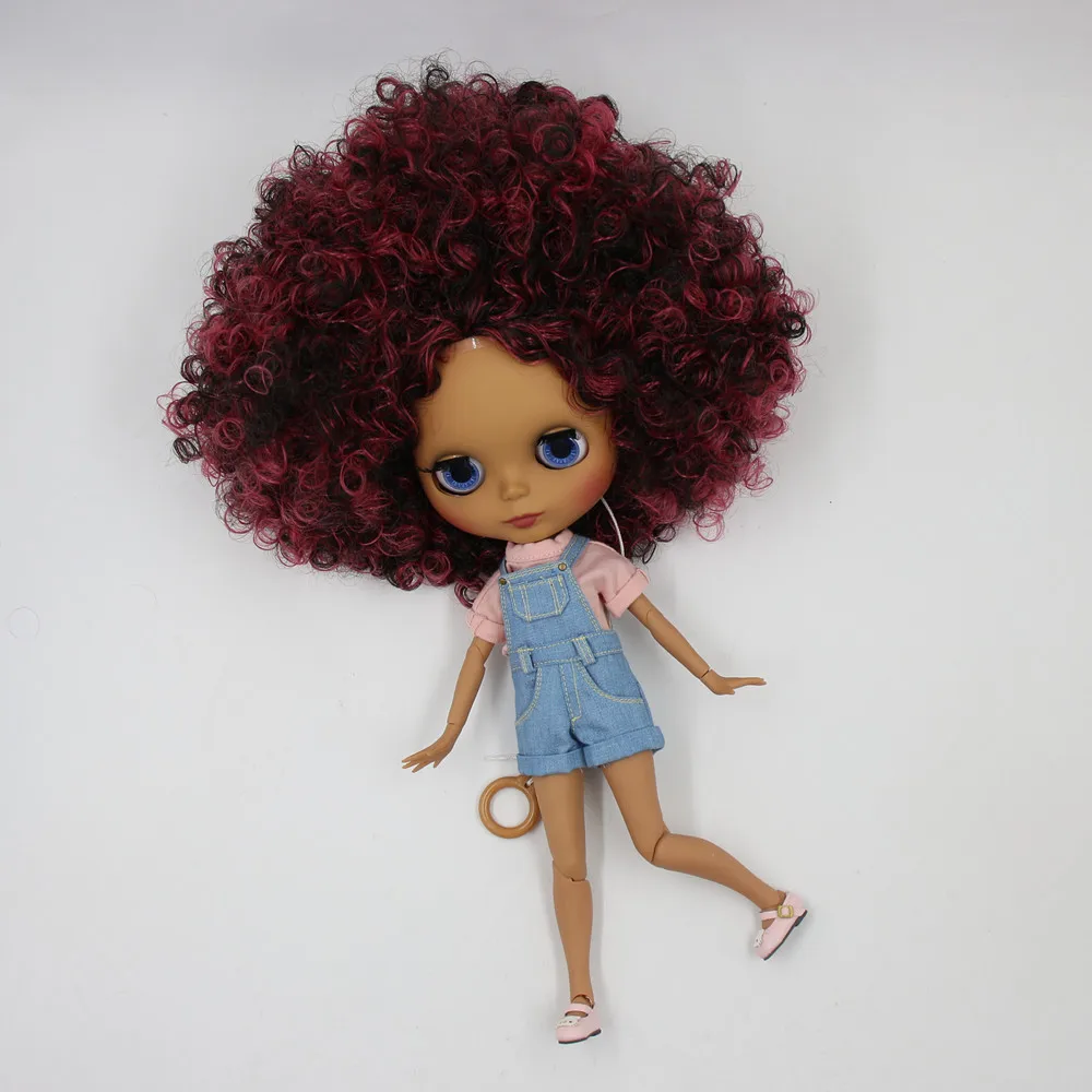 ICY DBS Blyth doll QE155/9103 with black skin joint body and matte face and red mixed hair