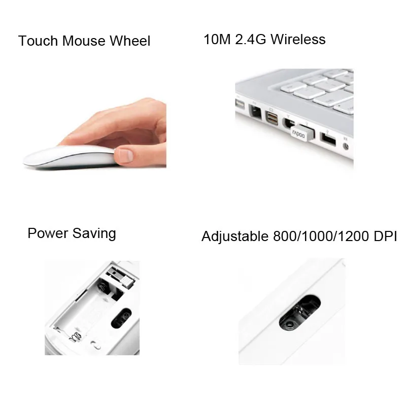 Ergonomic USB Wireless Slim Mouse Touch Wheel Magic Mice 2.4G 800/1000/1200 DPI Optical Mini Mause for Apple Laptop Desktop PC