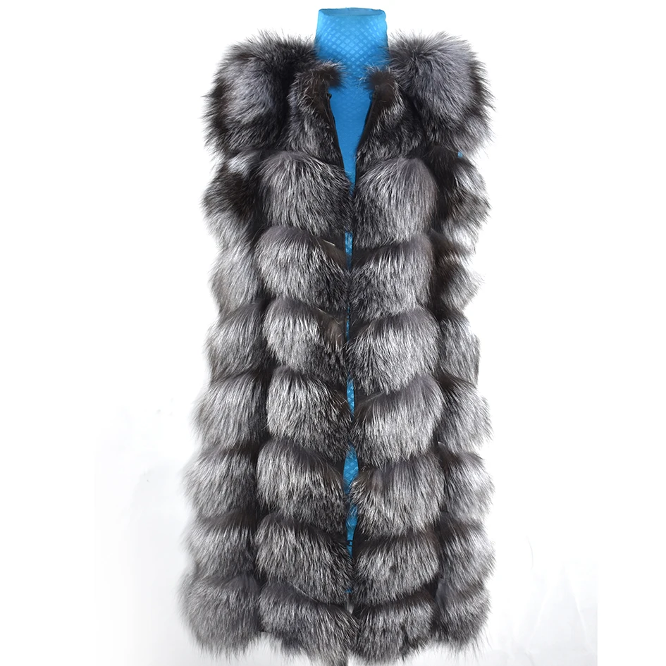 Silver Fox Detachable Vest for Women, Real Fur, Warm Vest, Thick and Beautiful, Autumn and Winter, 90cm