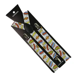 Fashion 2.5cm/1inch Wide Letters Print Suspender 3 Clip Y-Back Clip-on Elastic Braces Suspenders For Men Women Suspenders