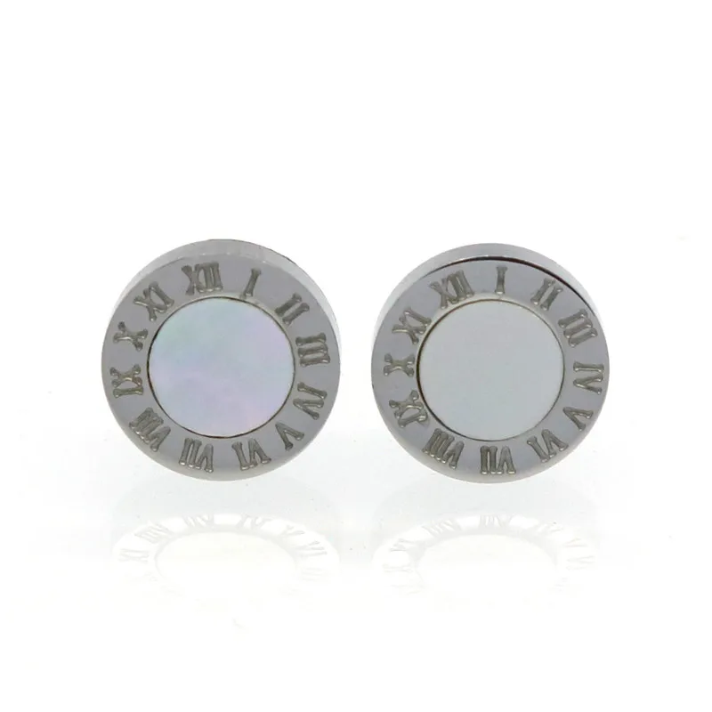 Fashion Brand Jewelry White Shell And Black Enamel Roman Numeral Stud Earring Stainless Steel Luxury Jewelry Female Earring