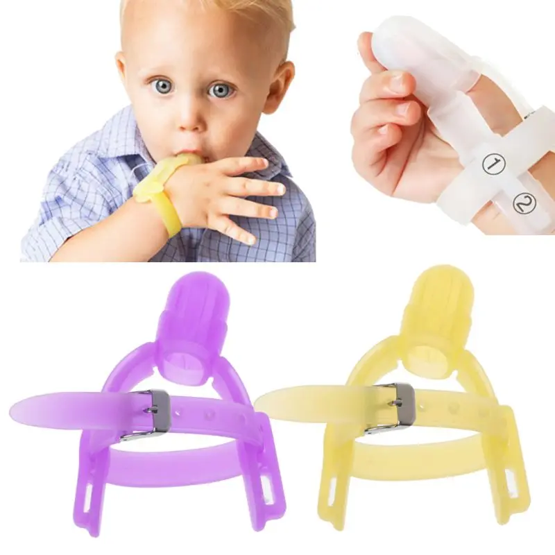 2 Colors Nontoxic Silicone Baby Kids Child Finger Guard Stop Thumb Sucking Wrist Band Feb-15