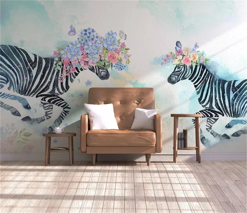 

Decorative wallpaper Hand-painted Flower Zebra Background Wall