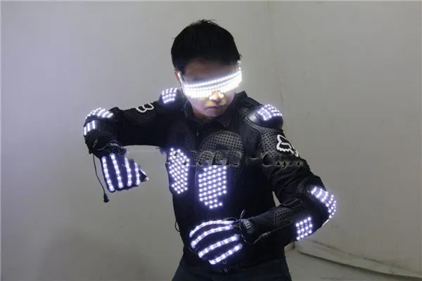 Free shipping High light flashing LED laser armor glasses gloves Suit LED luminous laser Costume Bar Party stage show props