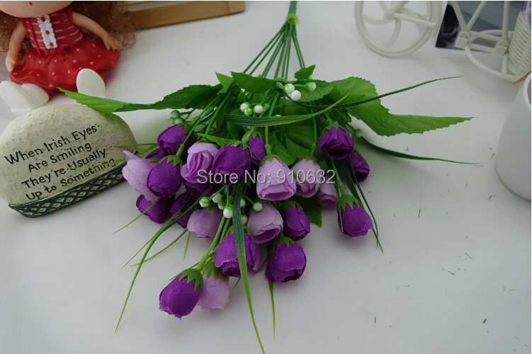 1 Bunch Artificial Length 42cm Silk 2.5cm Rose Bud With Leaves For Bouquet Wedding House Home Office Decoration