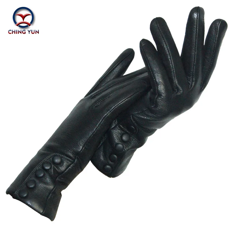 

CHINGYUN New Women Genuine Glove Soft Thicken Bow Leather Gloves Winter Autumn Ladies Fashion Brand Black Warm Leather fv02