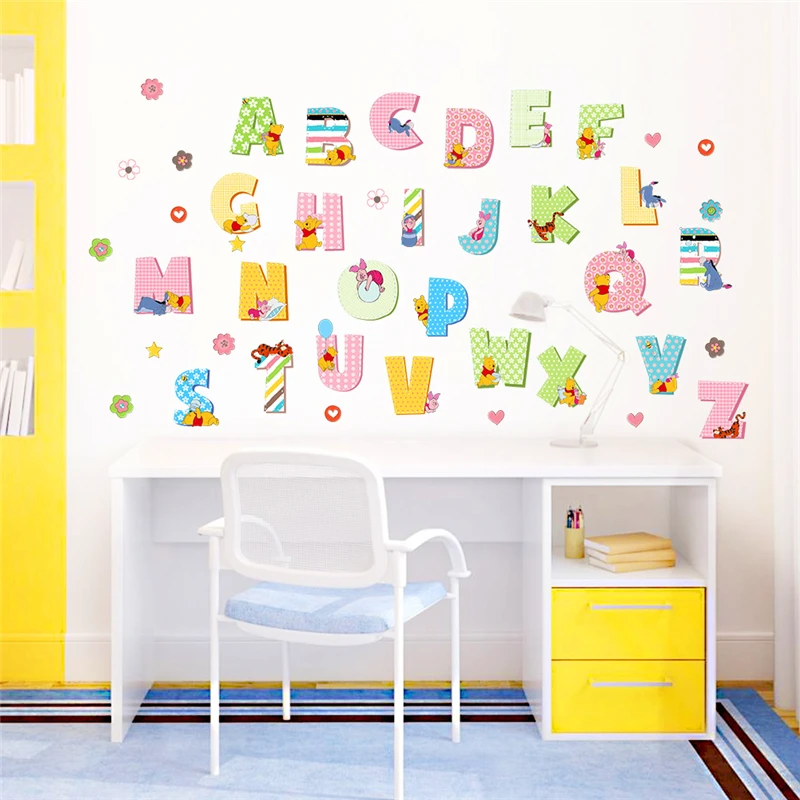 cartoon winnie the pooh wall stickers for kids room children 's enlightenment education diy 26 letters art decorative decals