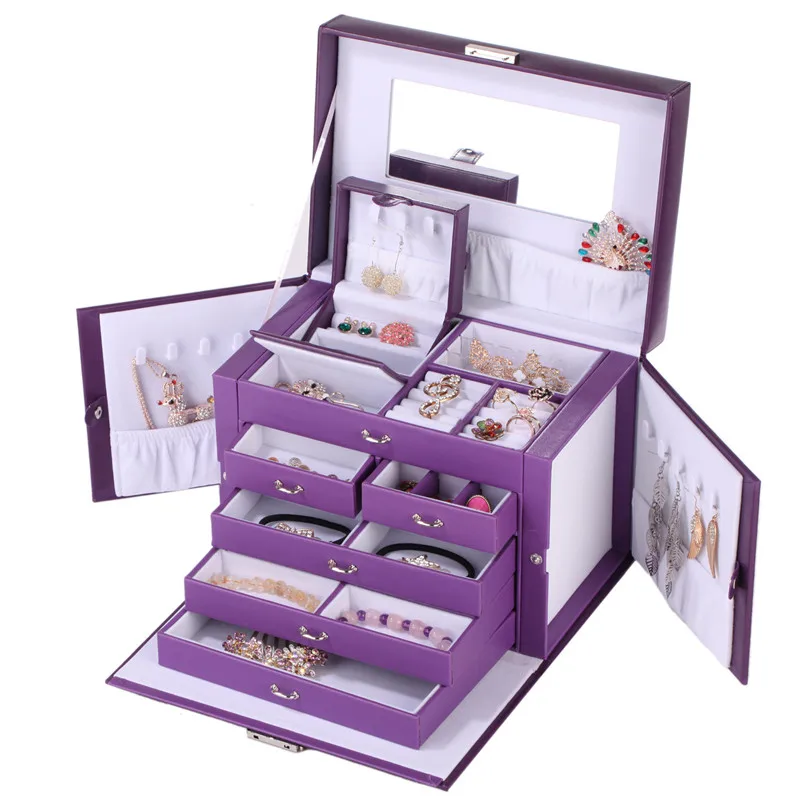 White Large Jewelry Box Girls Jewellery Velvet Storage Organizer Travel Case Watches Holder Gift Necklaces Rings Earring Display