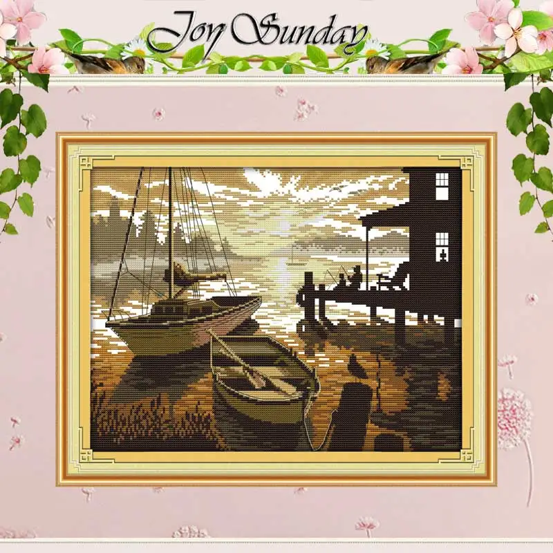 The Sunset Scenery Patterns Counted Cross Stitch Set DIY 11CT 14CT 16CT Stamped DMC Cross-stitch Kit Embroidery Needlework