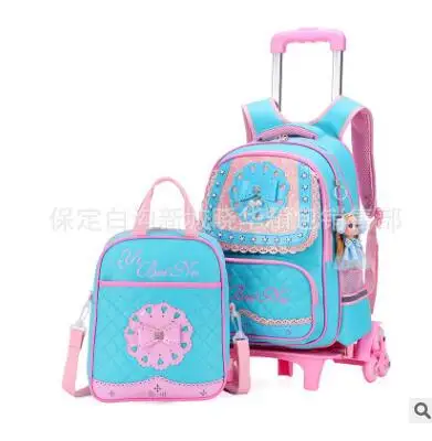 

PU School Bags Trolley wheels Children luggage Rolling Backpacks kids wheeled bag for Girl Travel Trolley backpack bags for kids