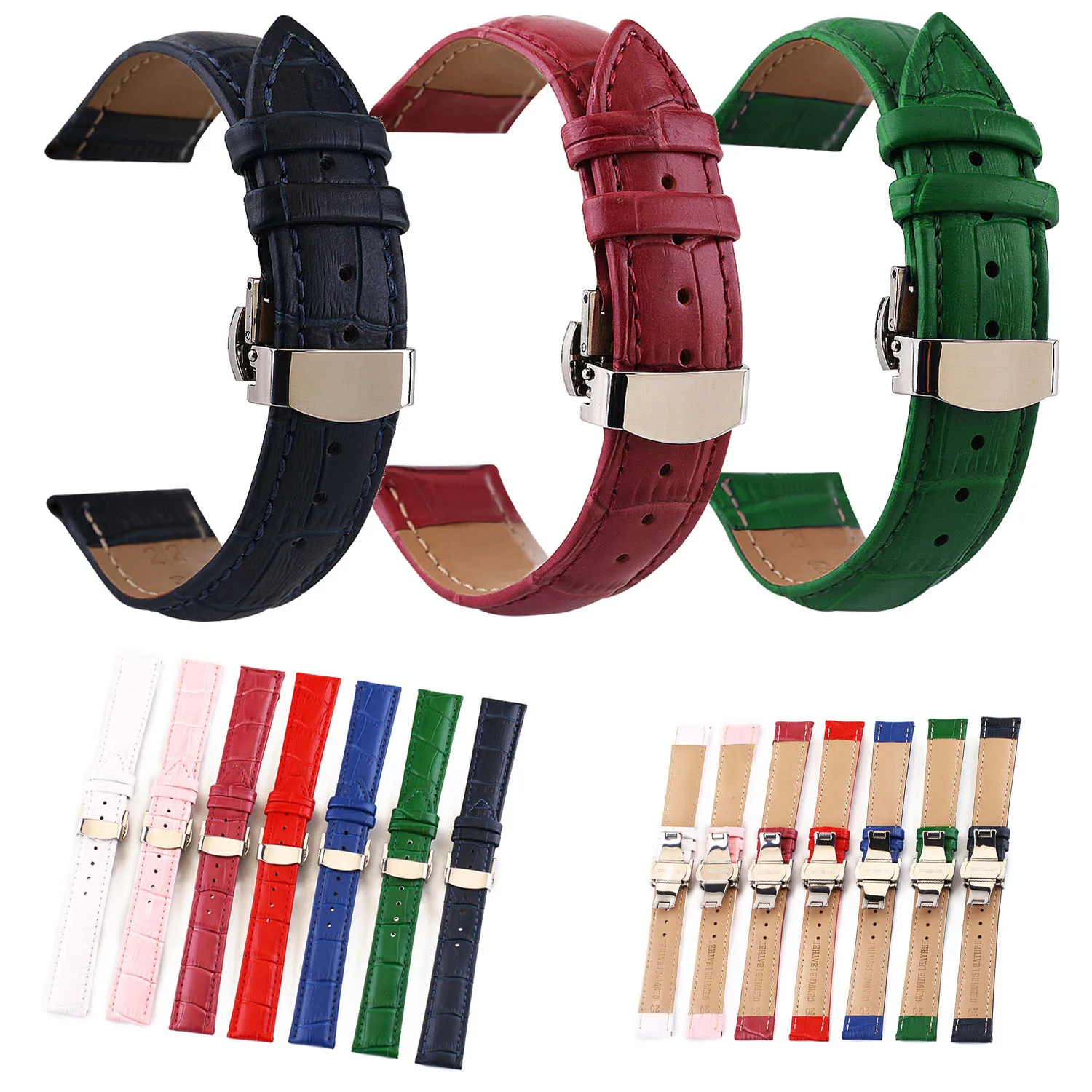 Genuine Leather Watchband Crocodile Pattern Strap 12mm 13mm 14mm 15mm 16mm 17mm 18mm 19mm 20mm 21mm 22 24mm Women Men Watch Band