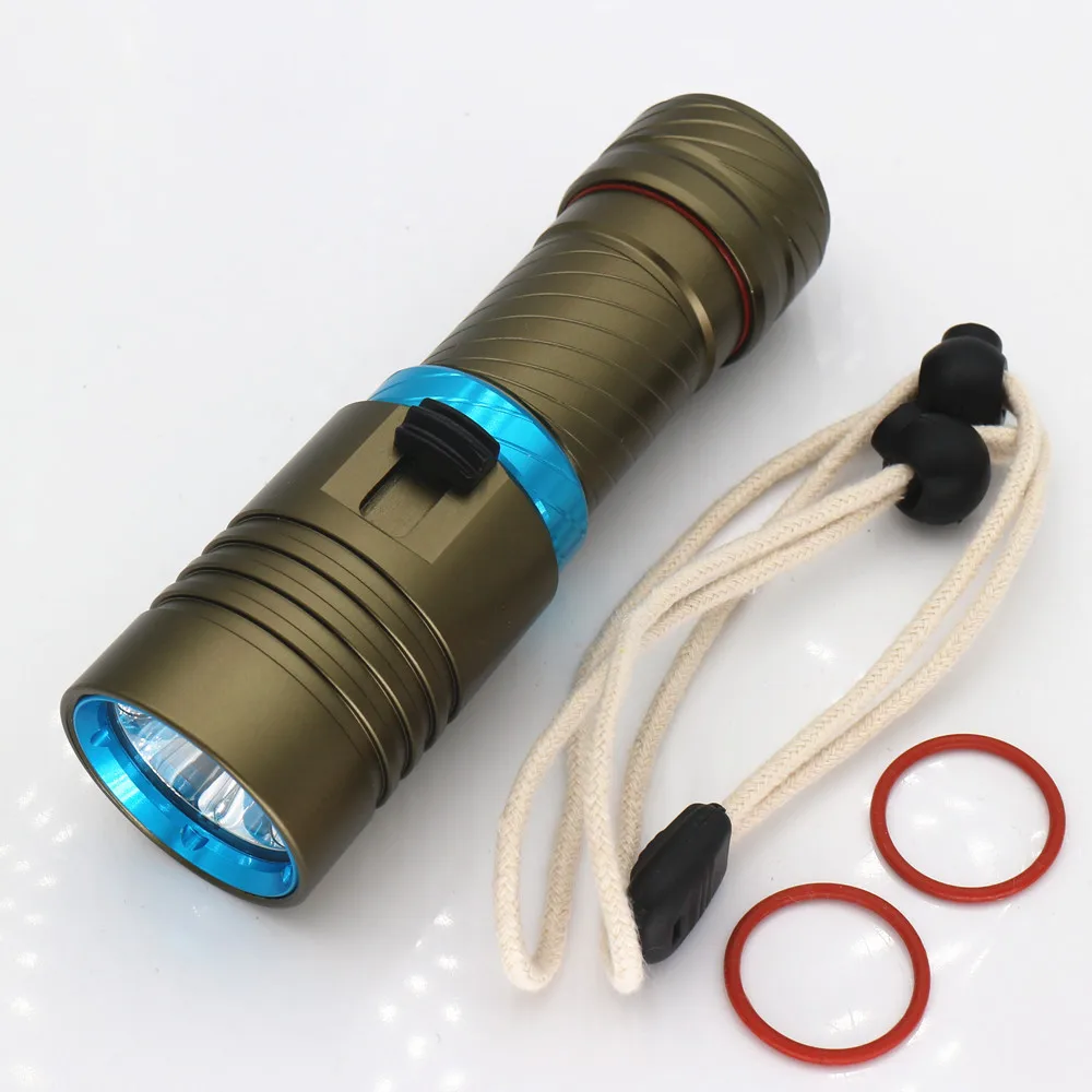 L2 Waterproof Dive Underwater 80 Meter LED Diving Flashlight Torches yellow Lamp Light Camping Lanterna With Stepless dimming