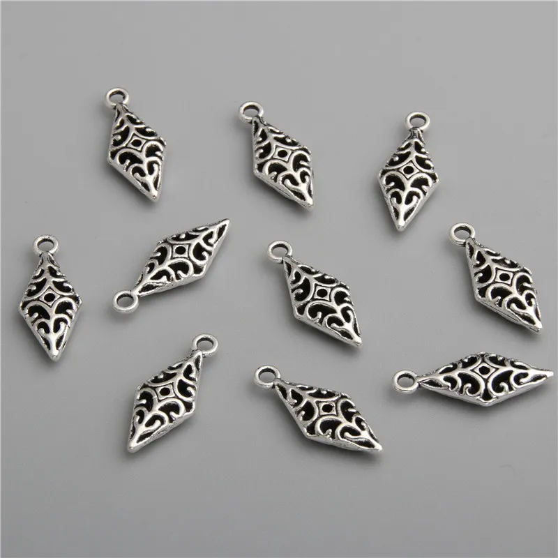 30pcs Zinc Alloy  Silver Color Metal Rhombus Charms Pendants For DIY Jewelry Accessories A2829