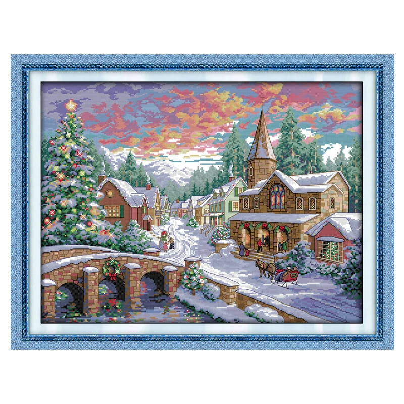 Snowscape Patterns Counted Cross Stitch Set DIY 11CT 14CT 16CT Stamped DMC Cross-stitch Kit Embroidery Needlework Home Decor