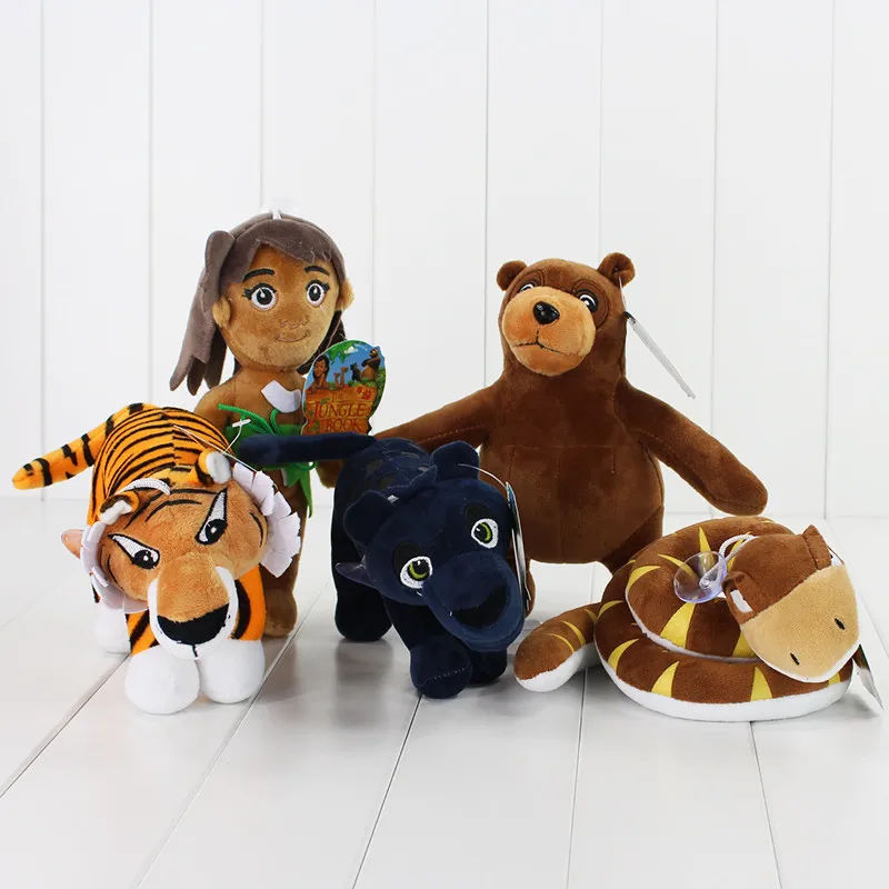 5pcs/lot 22cm 9\'\' Movie The Jungle Book Plush Toys Mowgli Tiger Snake Bear Leopard Soft Stuffed Animals Figure Toys