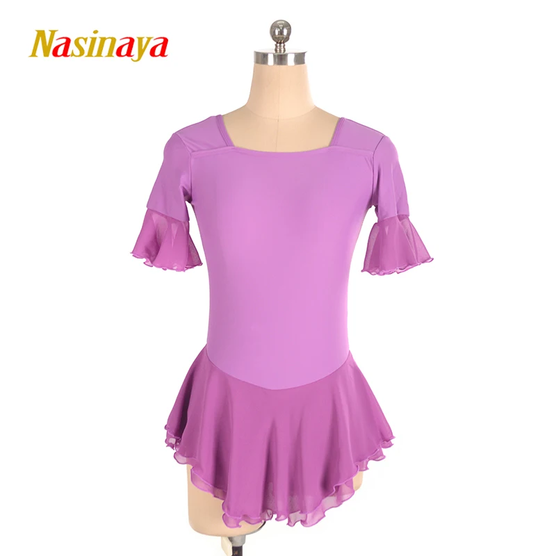 The Factory Directly Supplies Figure Skating Purple Dress Girls Mid-Sleeve Skirt Spandex Dance Costume