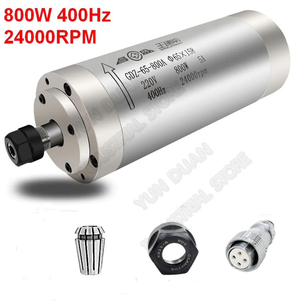 Changsheng 0.8KW 800W 24000RPM 65MM ER11 Water Cooled Spindle Motor 3PH 220V 400Hz AC for Engraving Carving Router Woodworking