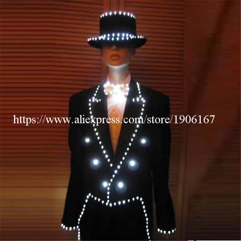 

New Design MJ Style LED Luminous Women Costume Growing Light Up Halloween DS DJ Party Tuxedo Suit For Women Stage Clothes