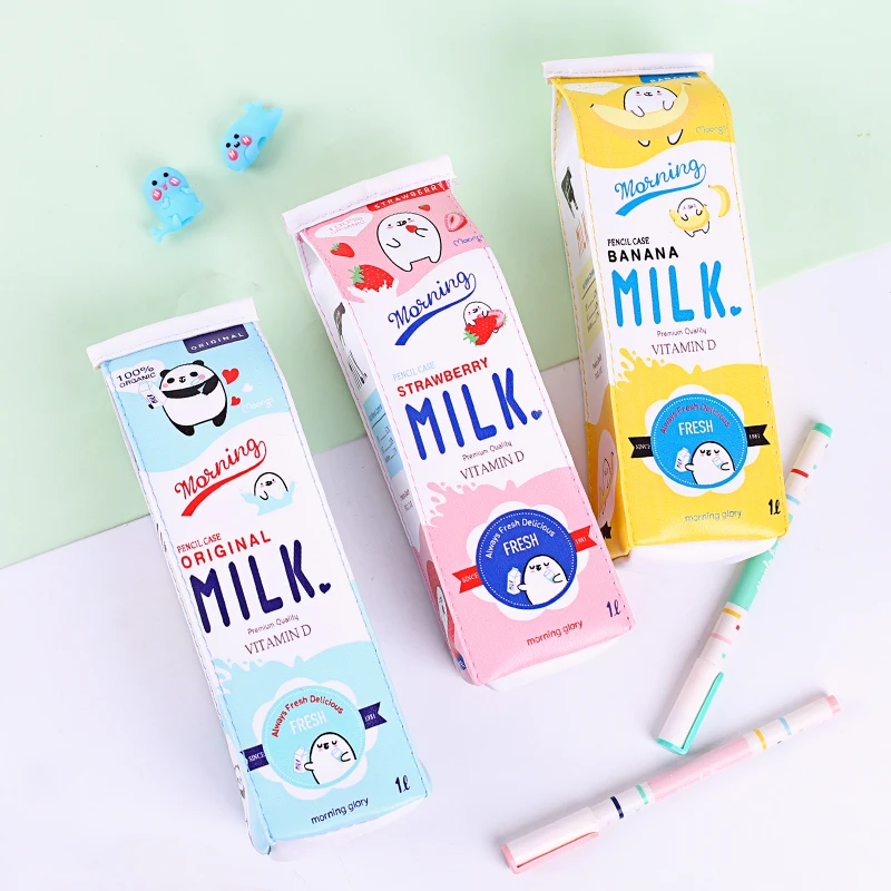 

Creative Cartoon Milk Cartridge Pencil bag Pupils Cute Korean Large Capacity stationery Bag Simple school Stationery Pen Box