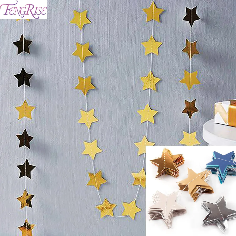 FENGRISE Craft Paper Star Banner Garlands String Chain Banner 4 Meters Wedding Party Birthday Baby Shower Hanging Decoration