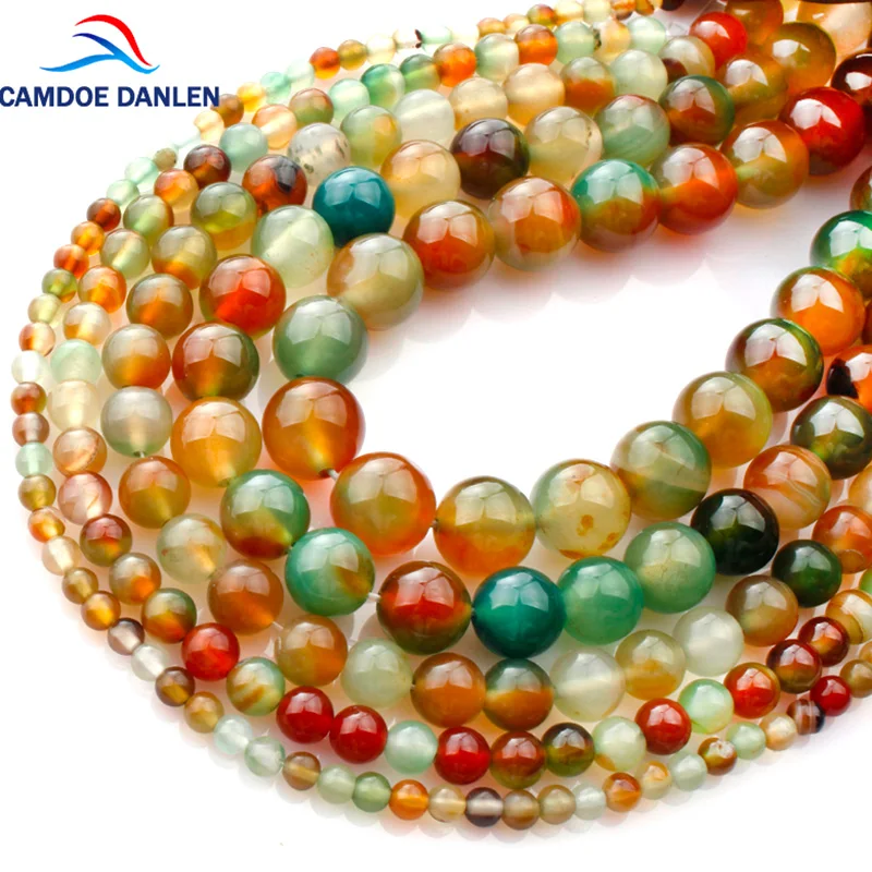 

CAMDOE DANLEN Natural Stone Peacock Agates Smooth Round Loose Beads 4 6 8 10 12 14 MM Fit Diy Beads For Jewelry Making Supplies