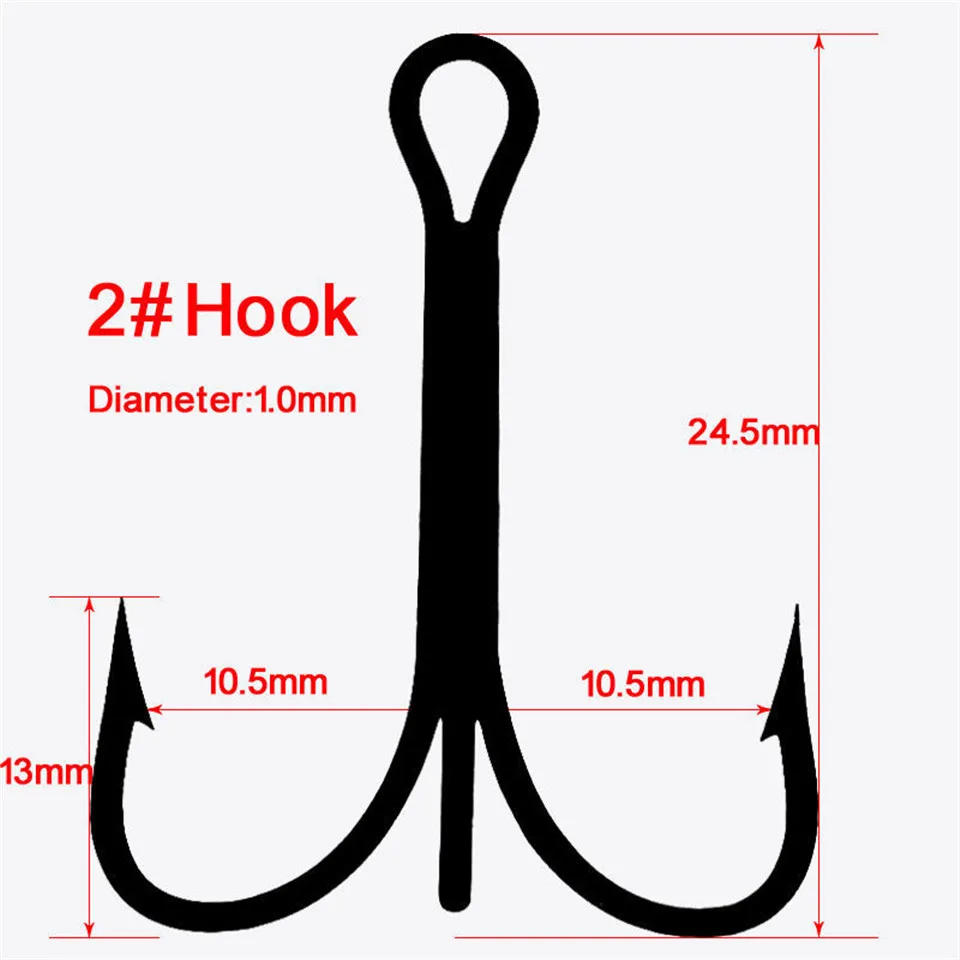 10PCS Black Sharpened Fishing Treble Hooks Fish Fishing Tackle Tools Accessories