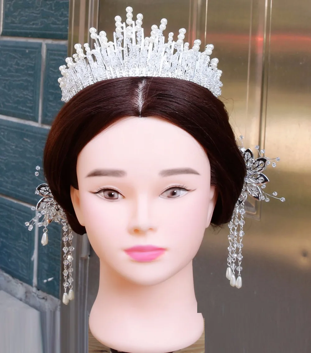 New Vintage Multilayer Luxury Silver color Crystal Pearl Tiara Crown Wedding Hair Accessories Bridal Party Jewelry Big Headbands