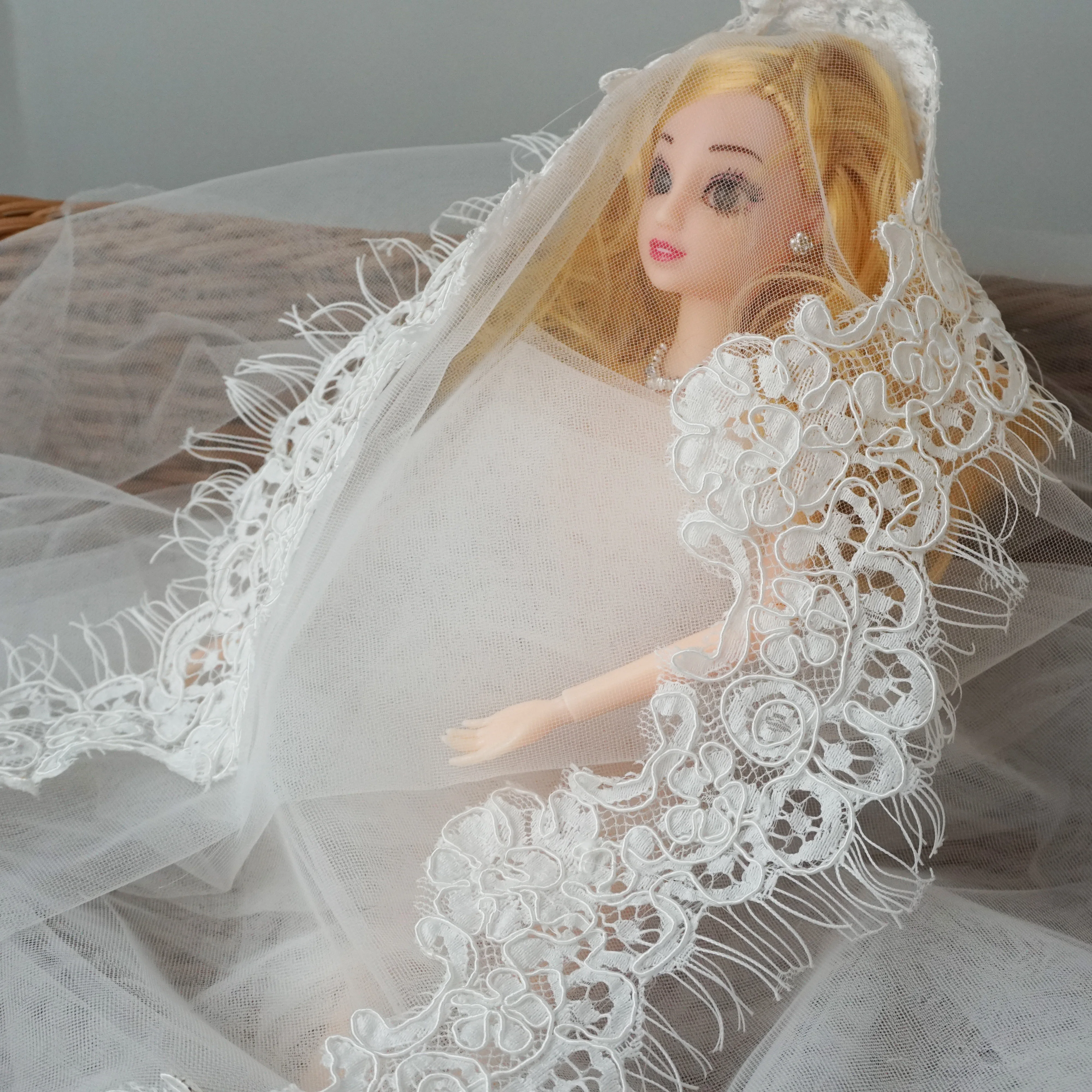 6CM Handmade Cord Lace Trim Off White Eyelash Lace Trimming Wedding Veil Bridal Shawl Border Lace Scallop 1 Piece 3 Yards