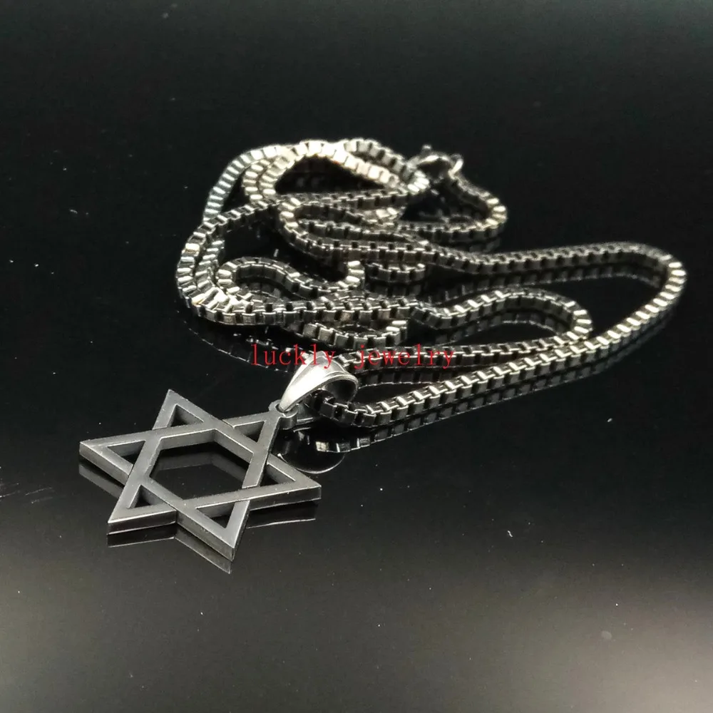 

Simple Fashion Jewish star Jewelry Gift 316L Stainless Steel Pendant Necklace 60cm Box Chain