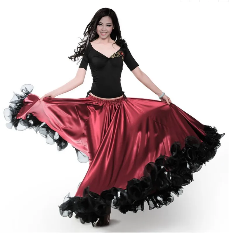 Spanish Bullfight Festival Performance Dance Flamenco Skirt for Women Flame Floral Plus Size Ballroom Women Skirt
