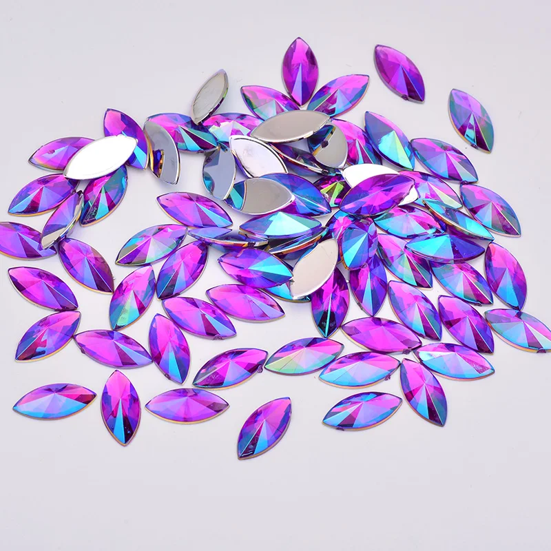 JUNAO 5*10mm 7*15mm Mix Color AB Crystal Rhinestone Applique Flat Back Decoration Crystal Strass Non Sewing Stone for DIY Crafts