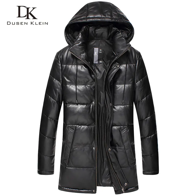 Trench coat men Winter Down leather jackets Dusen Klein Brand Desinger Hooded Genuine Leather Sheepskin Outerwear 5XL 71D117B