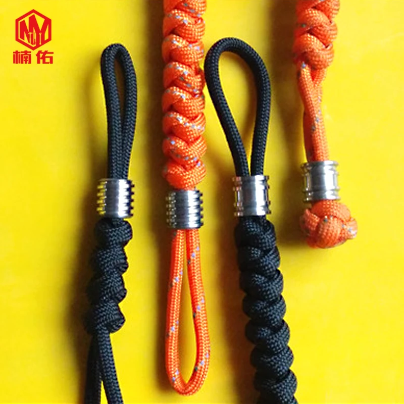 1PC EDC Handmade Paracord Rope With Titanium Paracord Beads Knife Beads Rope Cord Beads Lanyard Pendants Outdoor Accessories