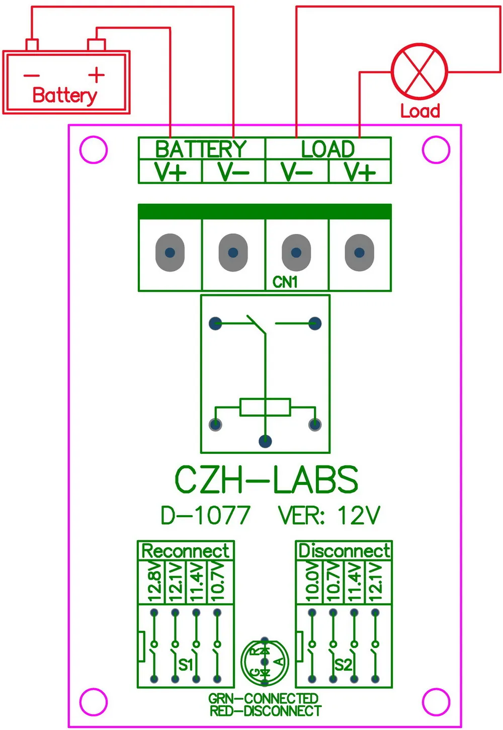 Electronics-Salon Low Voltage Disconnect Module LVD, 12V 10A, Protect/Prolong Battery Life.