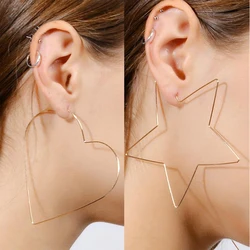 Shuangshuo Copper Romantic Jewelry Star Earrings Hollow Big Gold Color Heart Hoop Earrings for Women cadeau maitresse