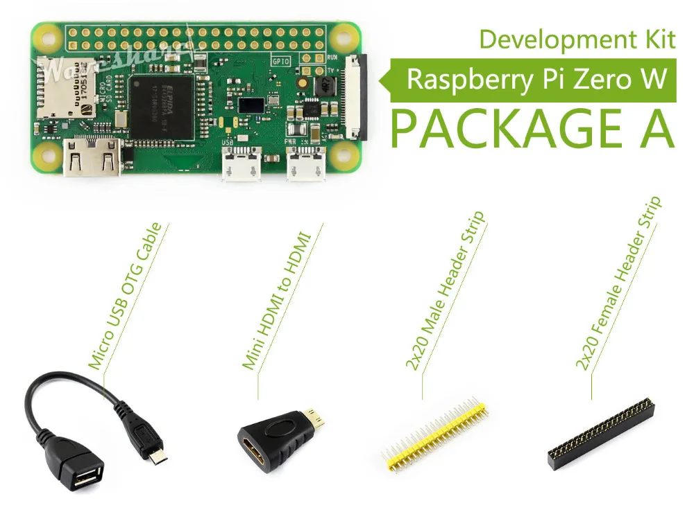 مجموعة تطوير Raspberry Pi Zero W ، مجموعة أساسية صغيرة ، محول HDMI إلى HDMI ، كابل OTG Micro USB وشرائط دبوس 2 × 20 دبوس