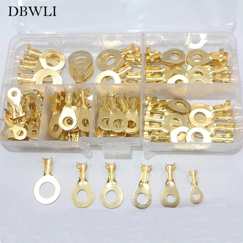 150PCS Ring Lugs Ring Eyes Copper Crimp Cable Connector Non-insulated M3/M4/M5/M6/M8/M10 Assortment Kit with Plastic Box