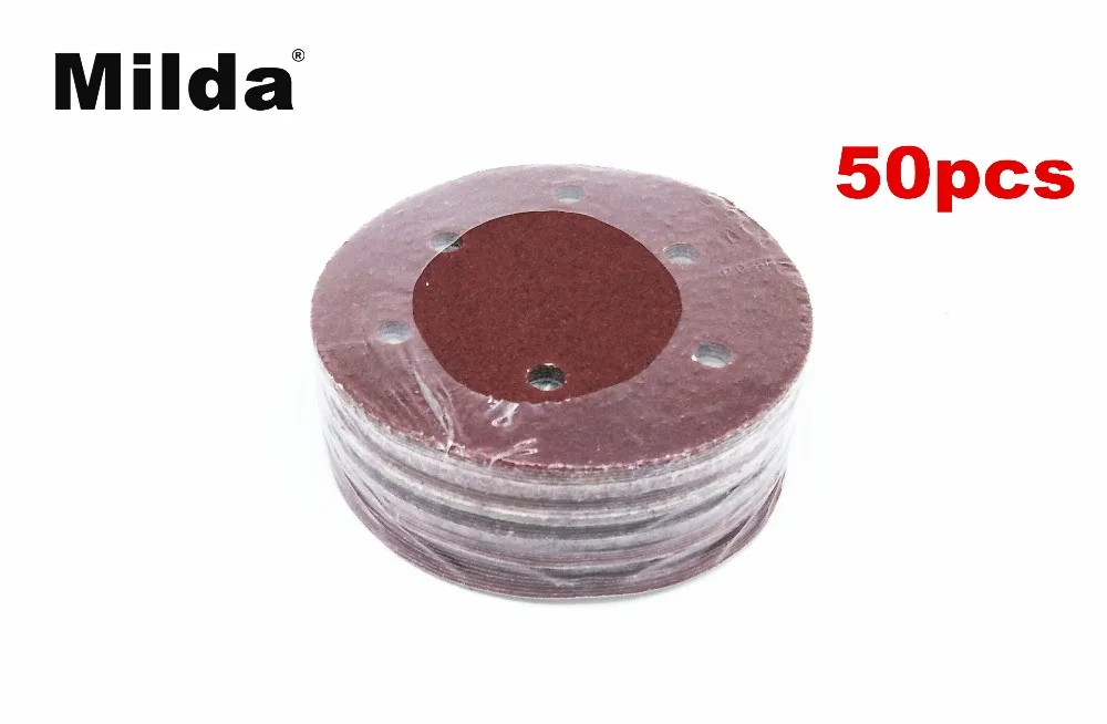 Milda 50 Pcs 5 Inch 5 "125 Mm Bulat Amplas Disk Pasir Lembar Grit 40-800 Hook dan loop Sanding Disc untuk Sander Bubur Jagung