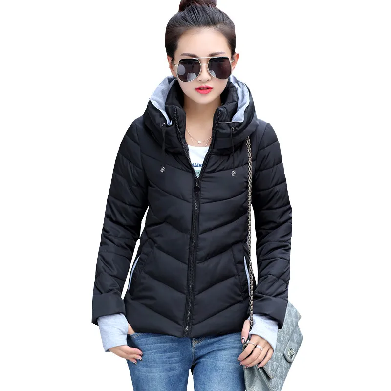 2016 women jacket 9 color large size female down coat short slim hoodie autumn zipper stand long sleeve casual quilted chaquetas