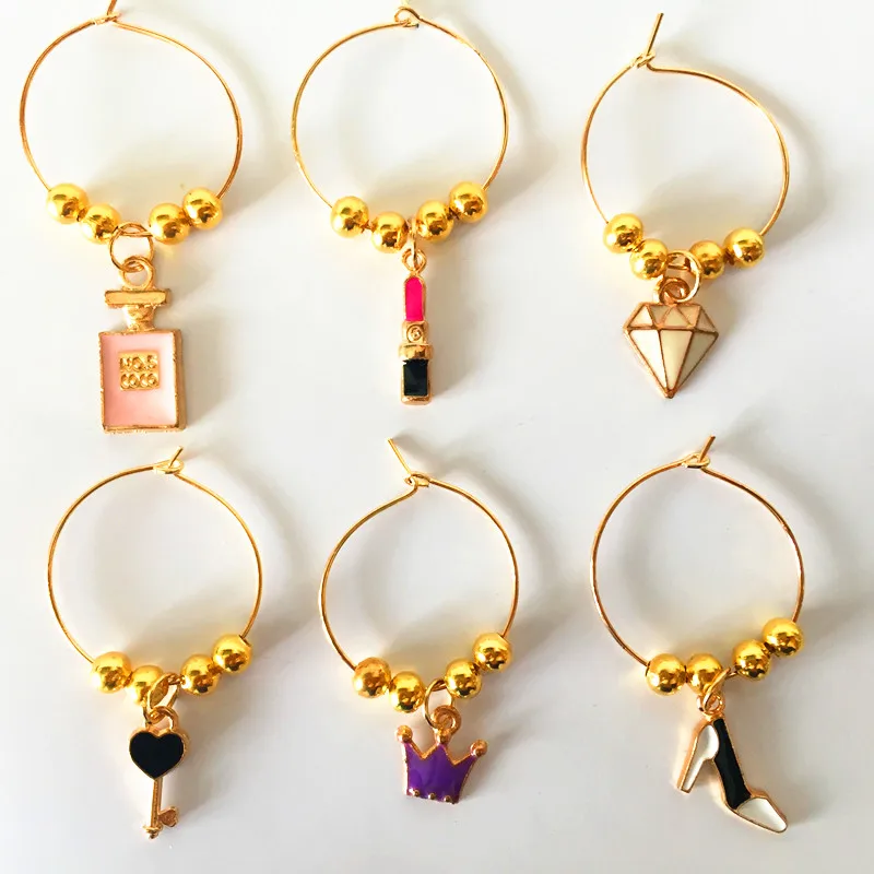 Wine charms New Fashion Design 6PCS Wine Glass Charms Rings Marker Christmas Party Bar Table Decorations Christmas Gift