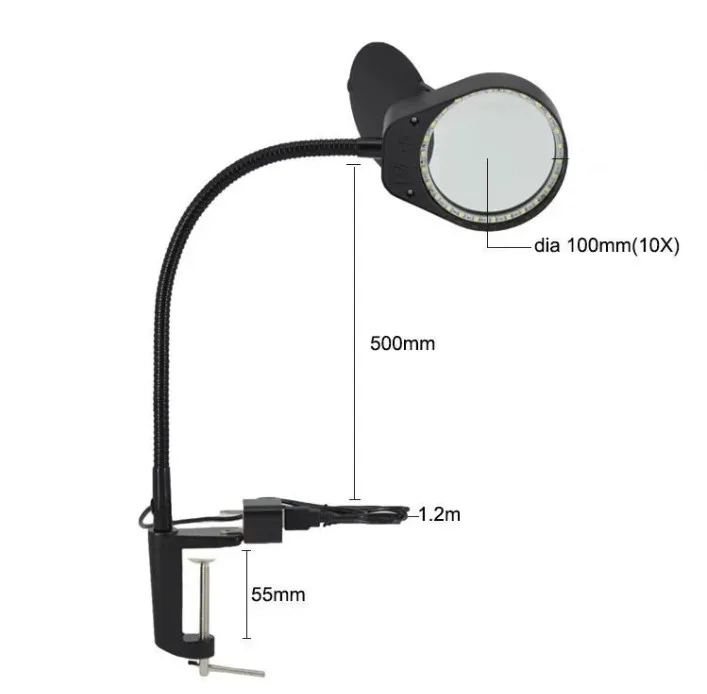 

New 3X 10X Large Lens Magnifying LED Table Clip-on Lamp Magnifier Light 5W Clamp Magnifier for Reading, Craft, Close Work