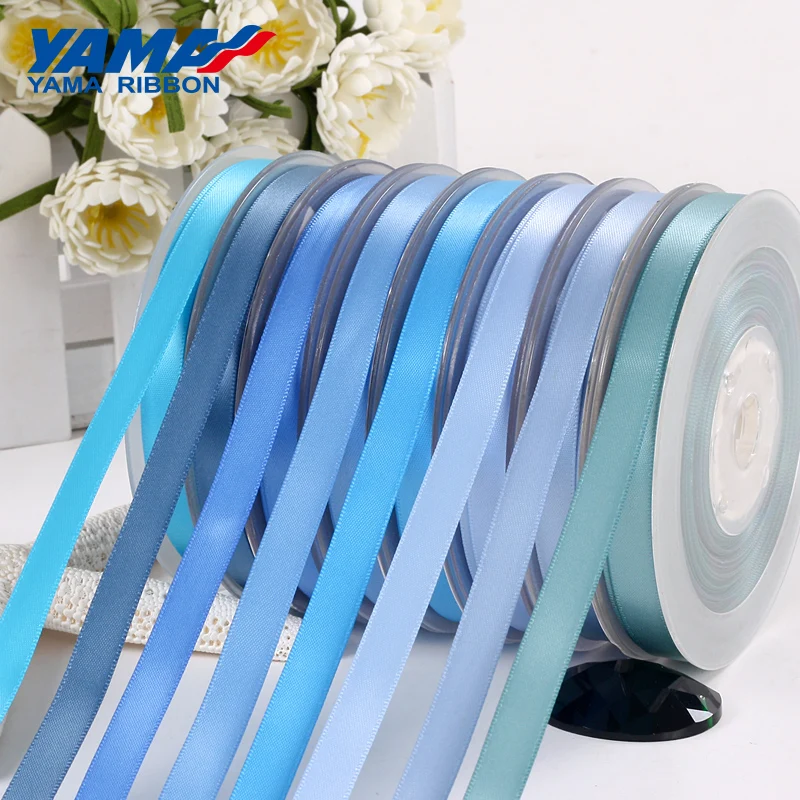 YAMA 100% Polyester Single Face Satin Ribbons 25 28 32 38mm100Yards Light Blue for Handmade Rose Flowers Decoration Wedding