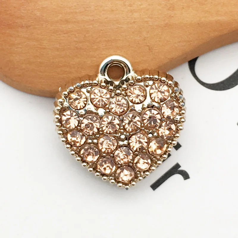 Pendentifs en forme de cœur avec strass, 10 pièces, accessoires de bijoux, breloques d'amour colorées, pour boucles d'oreilles, bricolage, artisanat fait à la main, YZ046