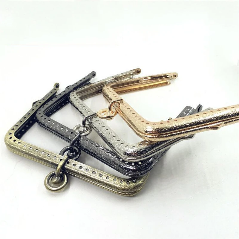 DIY straight carved embossed edge round buckle silver bronze golden gunblack 12cm 13cm metal purse frame clasp long leg